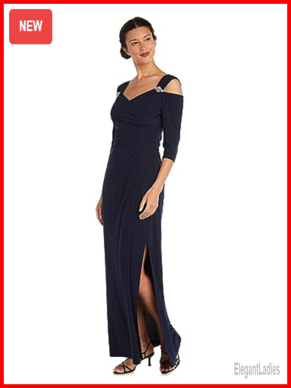 R&M Richards Empire Waist Cold Shoulder Long Sleeve Dress